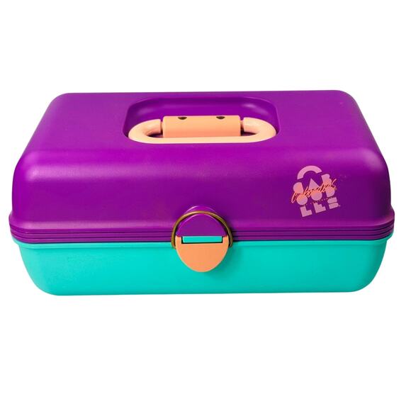 Vintage Caboodle Makeup Case Purple Teal Green with Pink Drawers - Picture 1 of 9